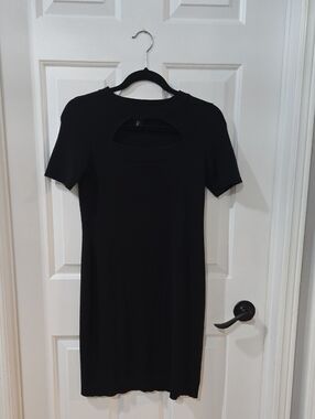 Nicole Miller Black Short-Sleeve Mini Dress with Keyhole